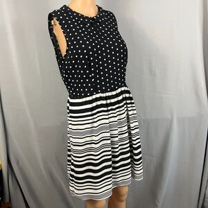 B.Darlin Black & White Polka Dot Striped Dress MED Collar Wednesday Adams Style‎